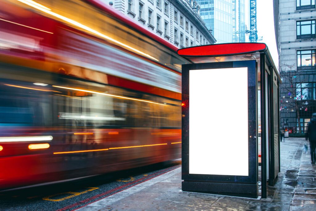 Blank billboard at bus station