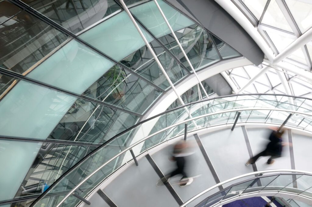 People on spiral staircase