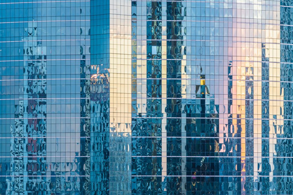 Facade of modern building, Windows glass building exterior in Bangkok, Abstract architecture, Close-up