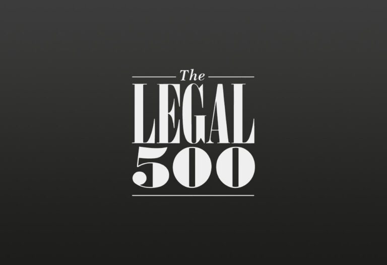 White text on a black background reads: The Legal 500, in large, bold, all-capital letters with a classic serif font—presenting the distinguished branding of Legal 500.