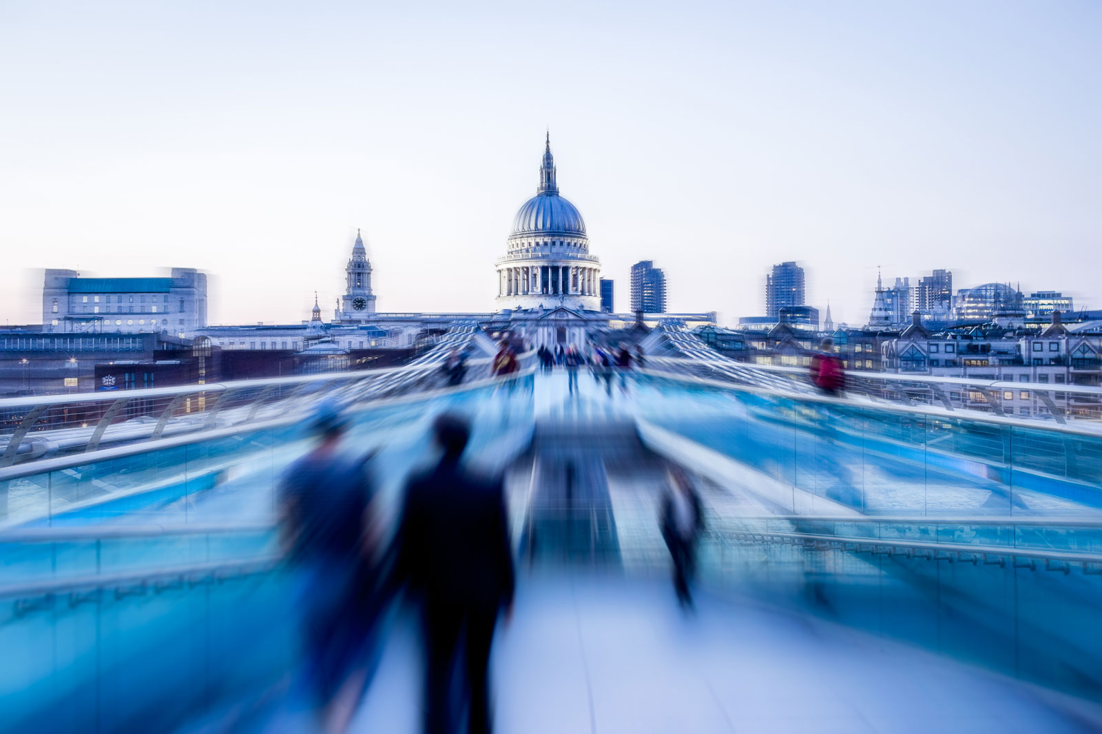 St Paul's Cathedral and Commuters Walking to work Millenium Bridge