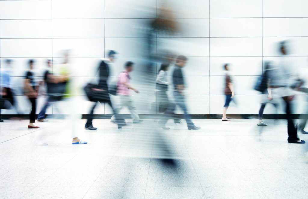 Blurred image of commuters in Hong Kong