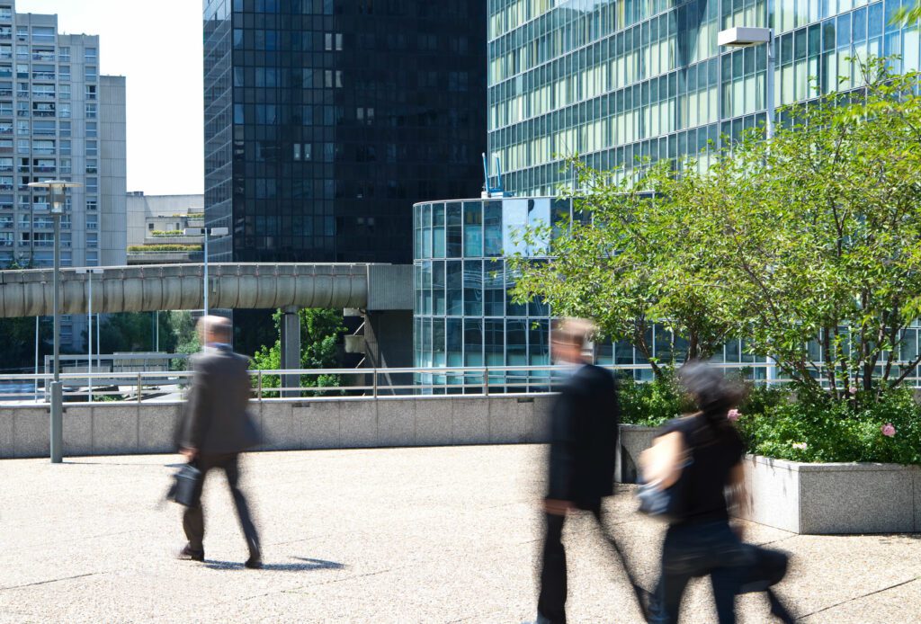 Blurred Business People Walking in Financial District,