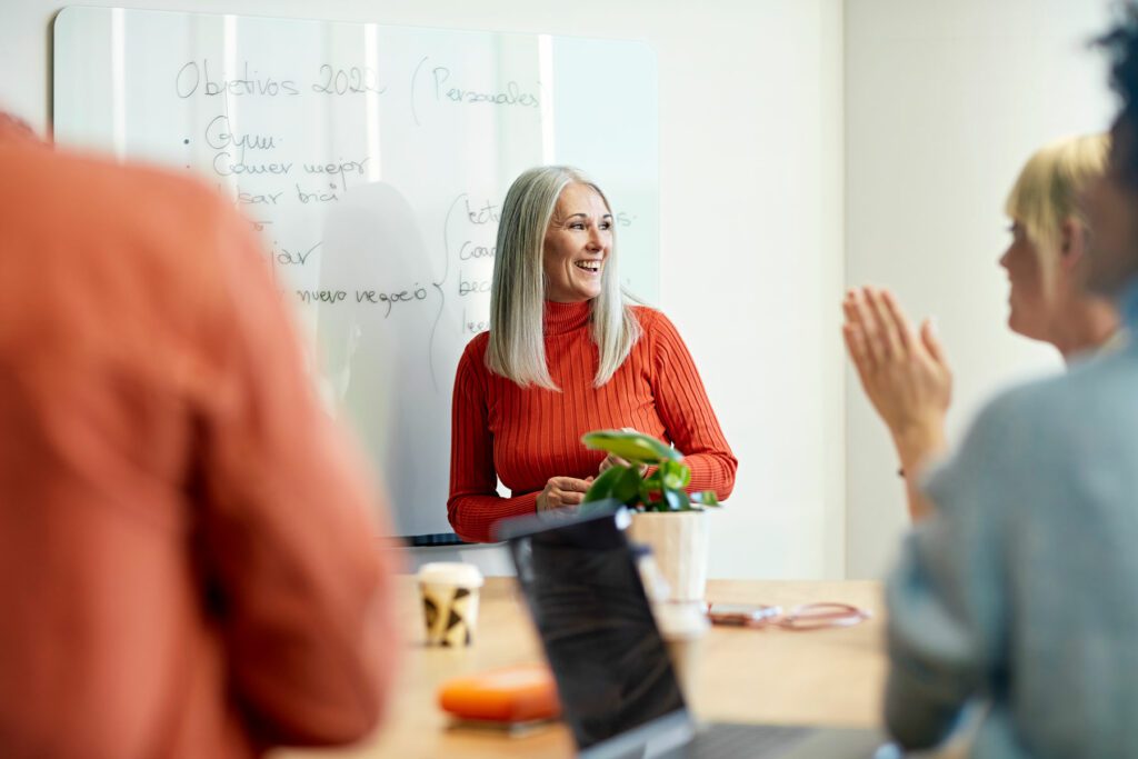 Businesswoman presenting objectives for new year