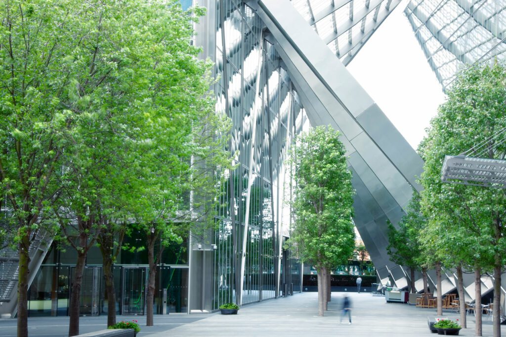 Modern Office Building with Trees