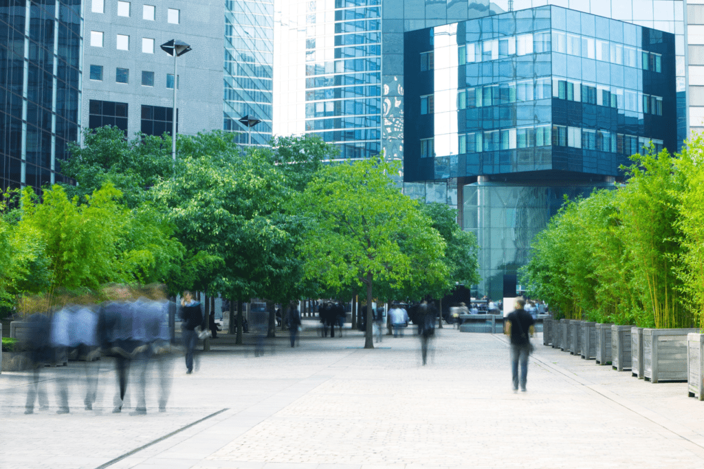 Business People Walking in Modern Financial District