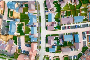 Aerial view of new housing development in the southeast of England