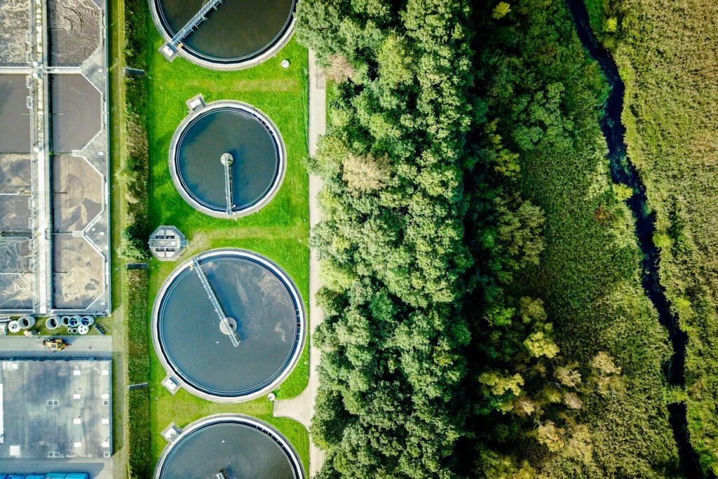 Aerial shot of sewage treatment plant