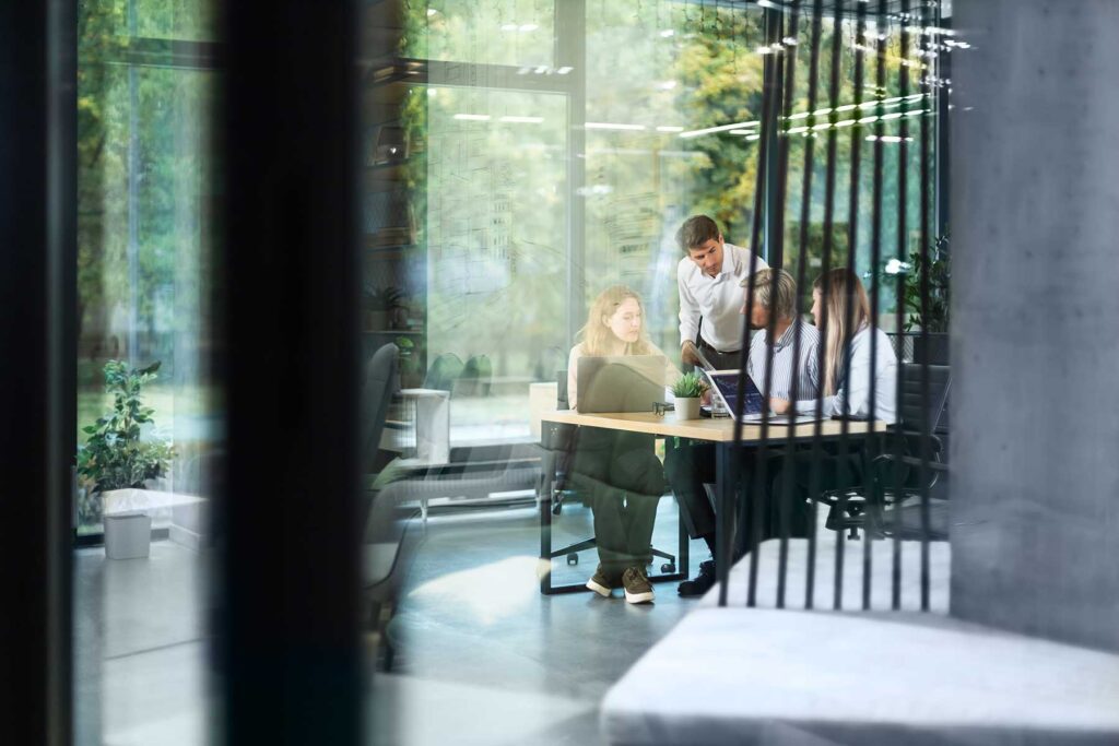 Business office with blurred people casual wear, with blurred bokeh background