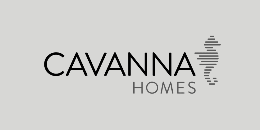 CAVANNA HOMES logo on a light grey background, with CAVANNA in bold black and HOMES in lighter grey text. To the right, horizontal grey lines form the shape of a house, capturing the spirit of community events such as the Michelmores 5k Charity Run.