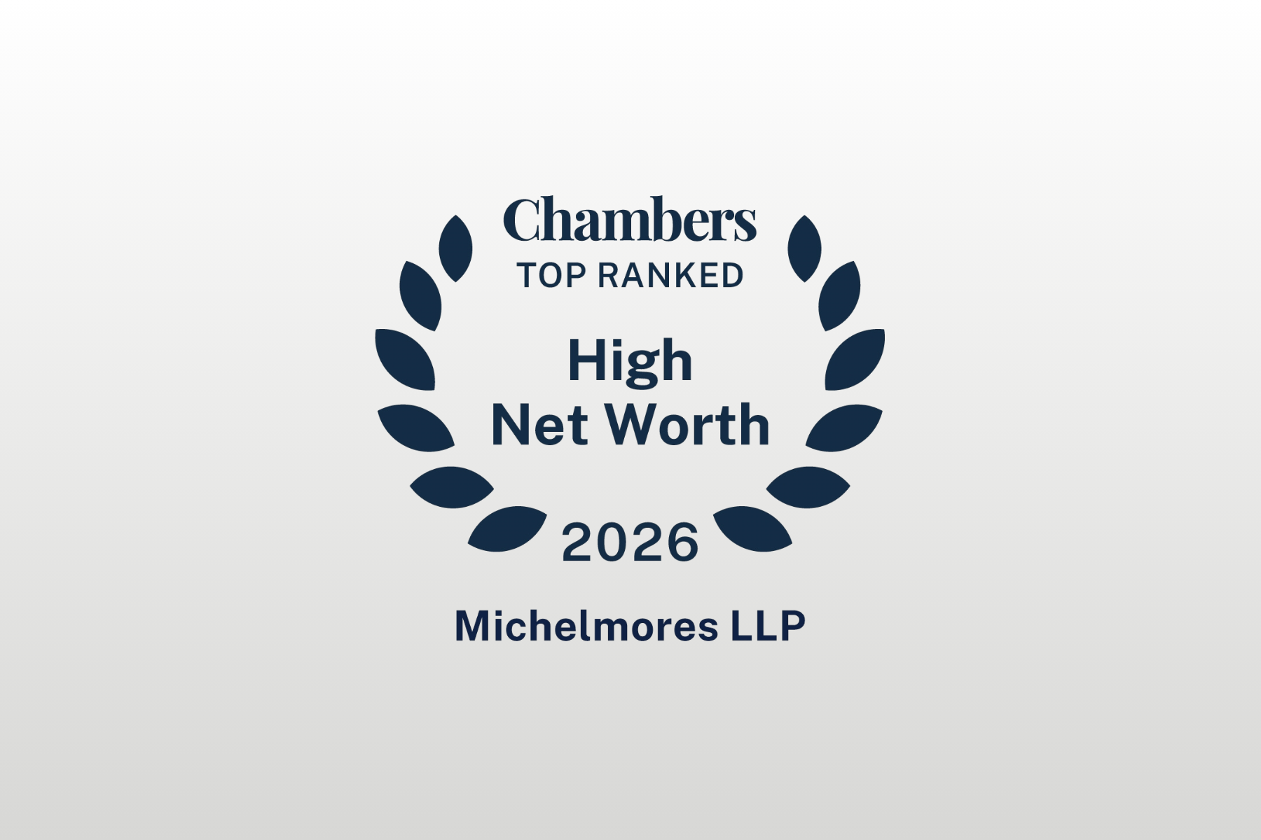 Chambers Top Ranked High Net Worth 2026 badge with laurel wreath, awarded to Michelmores LLP.