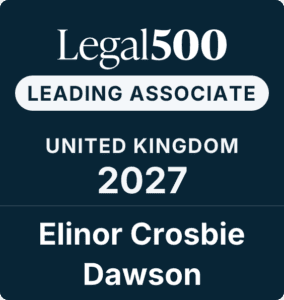Legal 500 Leading Associate badge for the United Kingdom 2027, awarded to Elinor Crosbie Dawson.