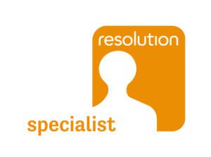 Orange icon with a white silhouette of a person inside a rounded rectangle. The word resolution appears at the top right, and specialist is written in orange below the rectangle.