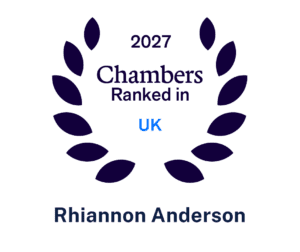 Chambers 2027 Ranked in UK laurel wreath emblem with the name Rhiannon Anderson below.