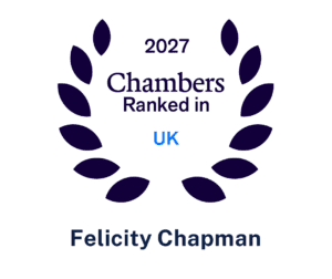 A laurel wreath emblem with text reading 2027 Chambers Ranked in UK above the name Felicity Chapman.