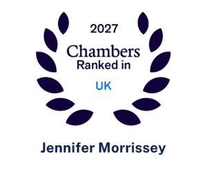 A laurel wreath emblem with the text: 2027 Chambers Ranked in UK, with the name Jennifer Morrissey printed below.